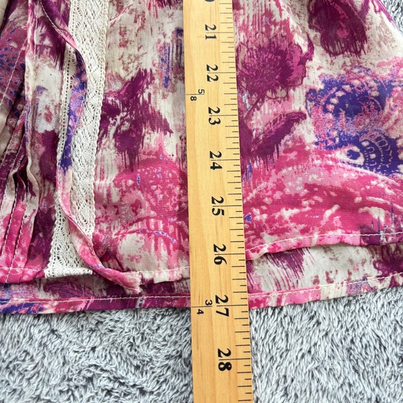 Fairy Womens XXL Pink Lace Trim Peasant Top Floral Boho Cottagecore Sheer 19914 - Picture 6 of 12